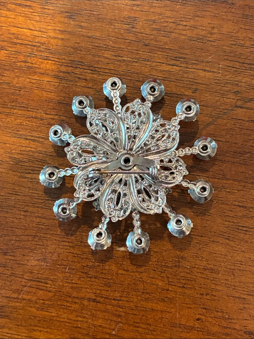 Silver Rhinestone Snowburst Brooch - Picture 2 of 4
